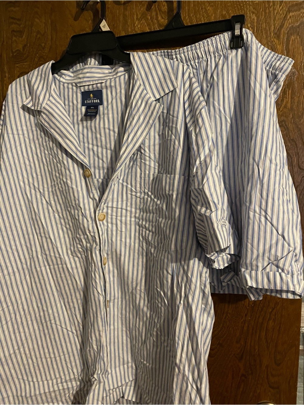 Stafford Blue and White Vertical Stripe Button-Down Shirt and shorts